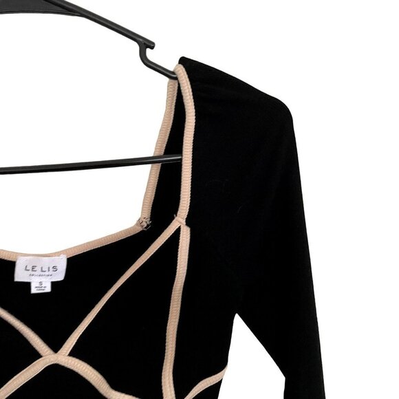 Le Lis Collection black and cream corset body suit long sleeves knit material - Picture 2 of 7